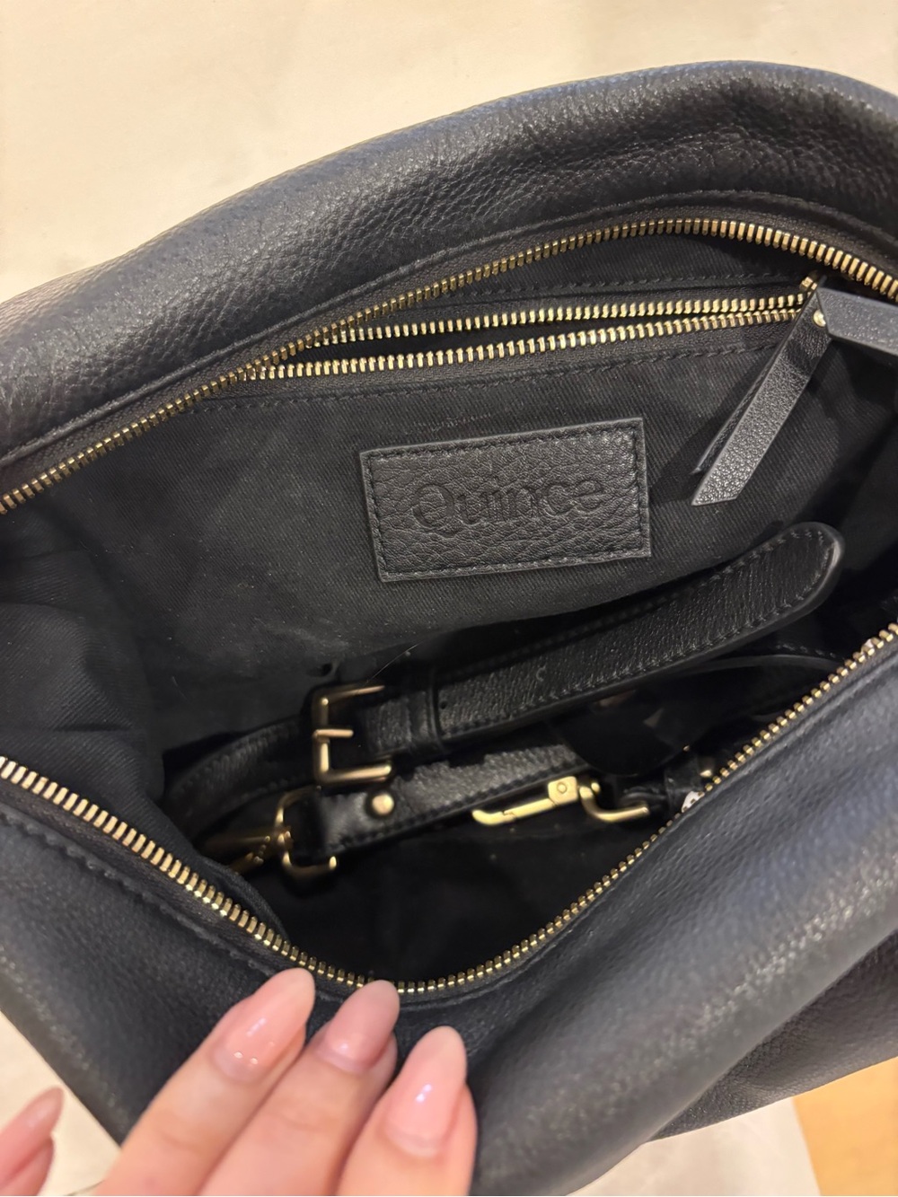 Quince Black Pebbled Leather Hobo with Gold Hardware - Picture 2 of 4